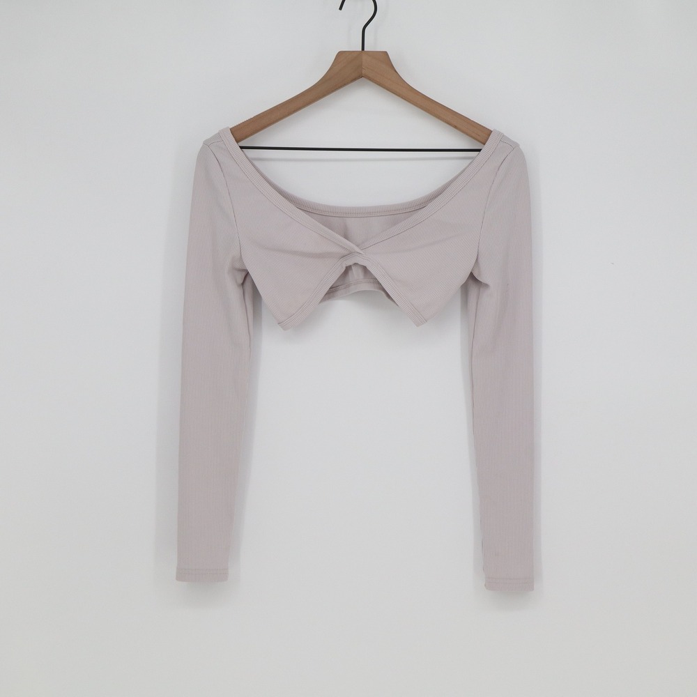 SHEIN Crop Top Womens S Twisted Front Ribbed Long Sleeve Lavender Excellent